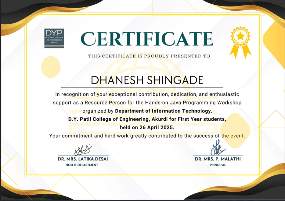 Resource Person - Hands-on Java Programming Workshop